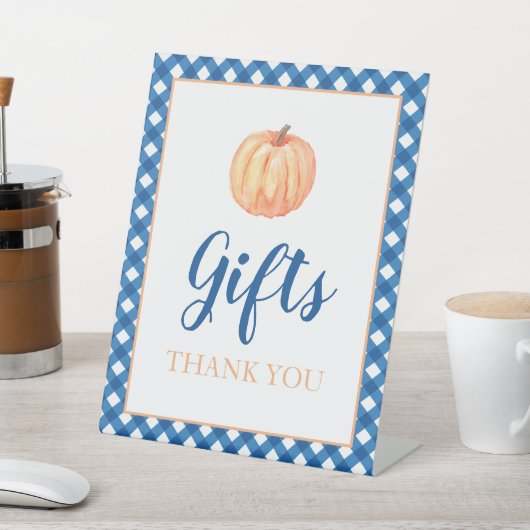 Kleine pompoenblauwe Herfst Birthday Gifts Reclamebord Met Voetstuk (Insitu)