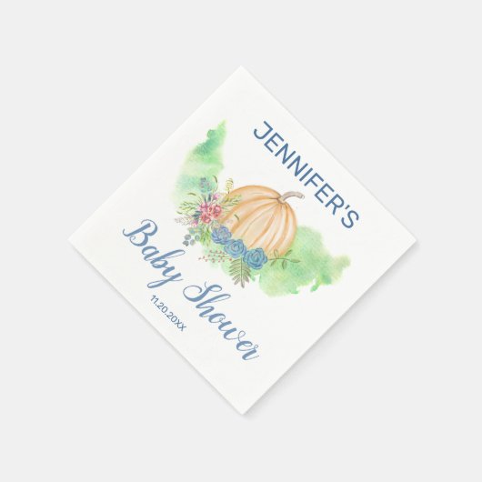 Kleine pompoenblauwe Herfst Floral Boy Baby shower Servet (Hoek)