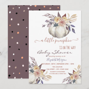 Kleine Pompoenbloemen, Gestippelde Baby Shower Kaart