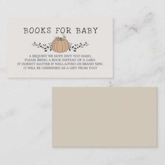 Kleine pompoenboeken voor herfst baby shower voor  informatiekaartje (Voorkant / Achterkant)