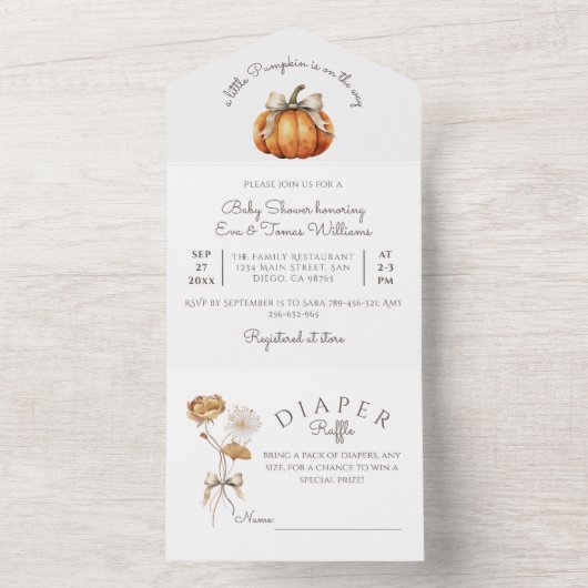 Kleine pompoenboog minimaal neutraal Baby shower All In One Uitnodiging (Binnen)