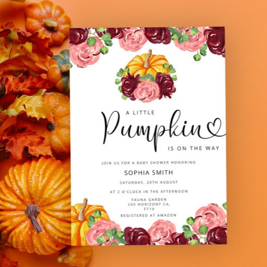 Kleine pompoenburgungse baby shower kaart