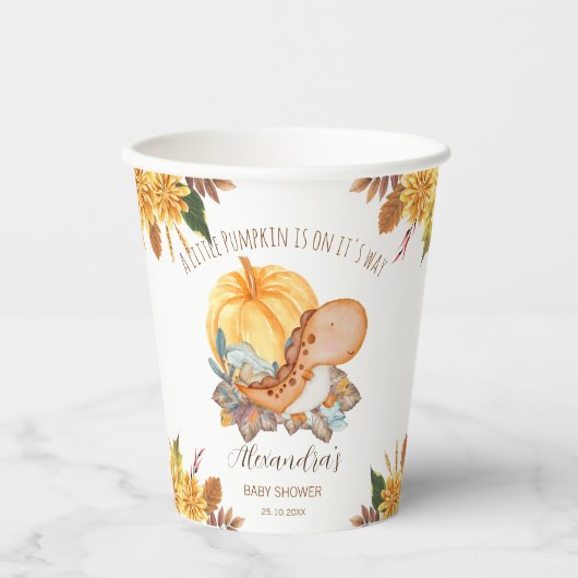 Kleine pompoendinosaurusherfst baby shower papieren bekers (Voorkant)