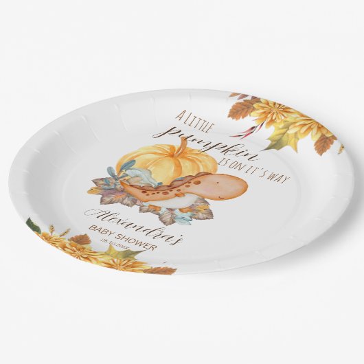 Kleine pompoendinosaurusherfst baby shower papieren bordje (Gekanteld)