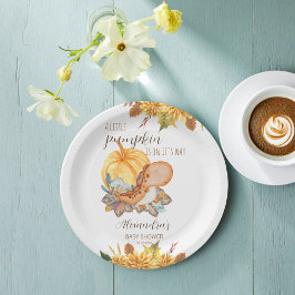 Kleine pompoendinosaurusherfst baby shower papieren bordje