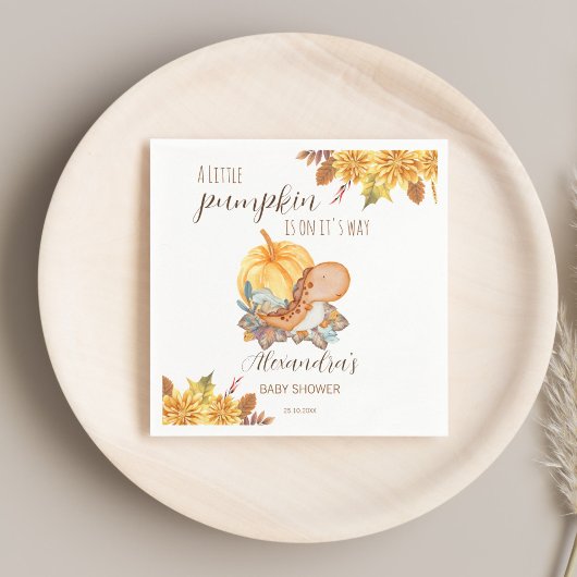 Kleine pompoendinosaurusherfst baby shower servet