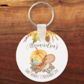 Kleine pompoendinosaurusherfst baby shower sleutelhanger (Voorkant)