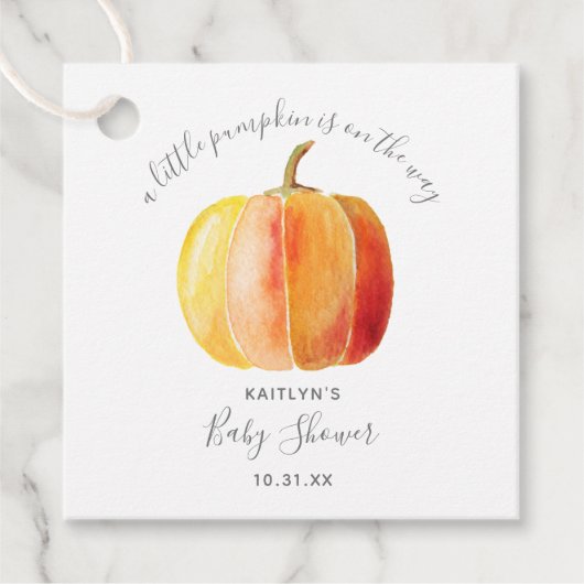 Kleine pompoenen Baby shower Bedankjes Labels (Voorkant)