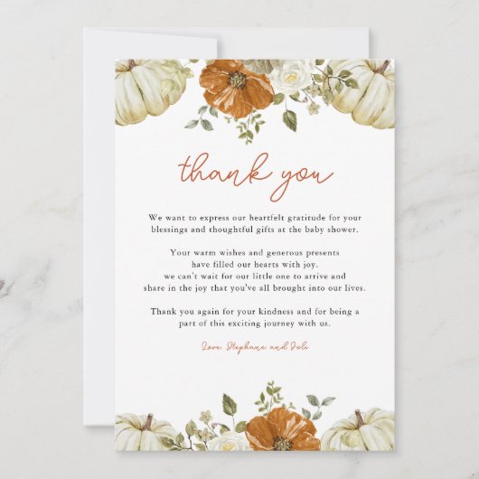 Kleine pompoenen Baby shower Bedankkaart (Voorkant)