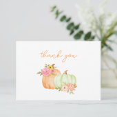 Kleine pompoenen Baby shower Bedankkaart (Staand voorkant)