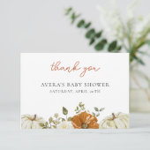Kleine pompoenen Baby shower Bedankkaart (Staand voorkant)