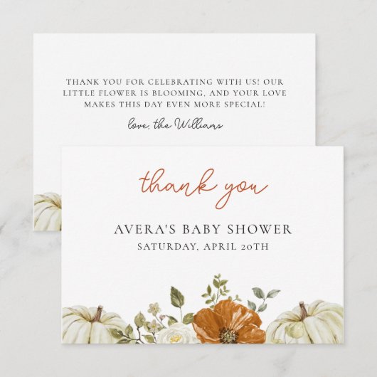 Kleine pompoenen Baby shower Bedankkaart (Voorkant / Achterkant)