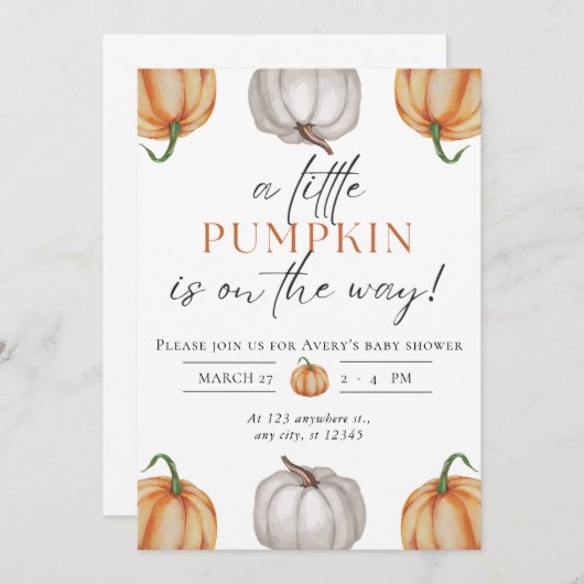 Kleine pompoenen Baby shower Kaart (Voorkant / Achterkant)