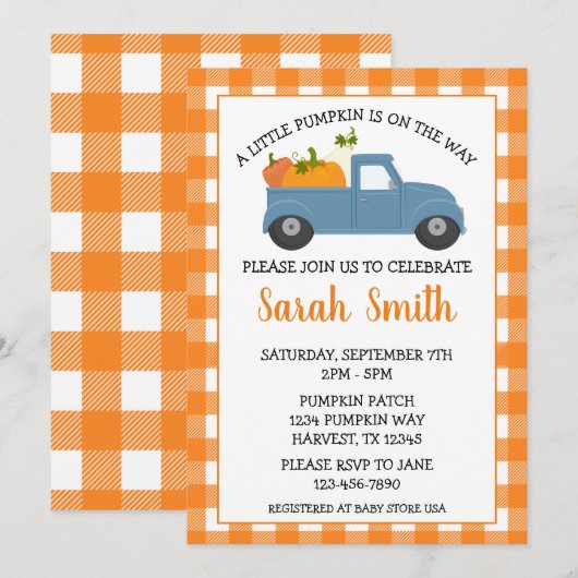 Kleine pompoenen Baby shower Kaart (Voorkant / Achterkant)