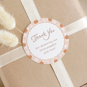 Kleine Pompoenen Herfst Gingham Baby Shower Bedank Ronde Sticker