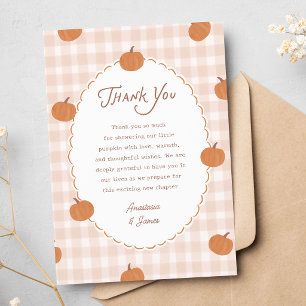 Kleine Pompoenen Herfst Gingham Baby Shower Bedankkaart