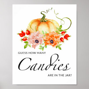 Kleine pompoenfloral schat hoeveel snoepjes poster