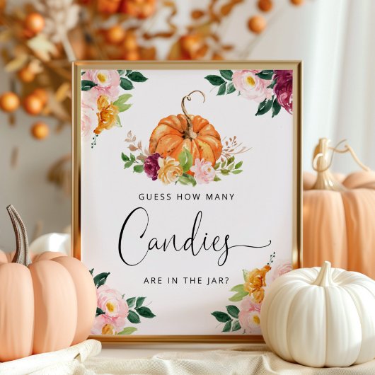 Kleine pompoenfloral schat hoeveel snoepjes poster