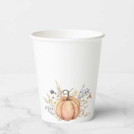 Kleine pompoenflorale baby shower papieren bekers (Achterkant)