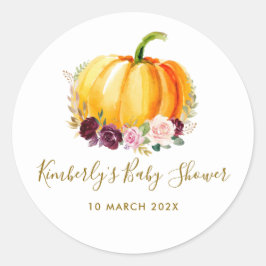 Kleine pompoenflorale baby shower ronde sticker
