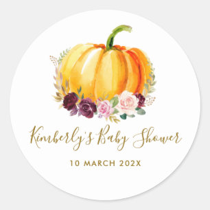 Kleine pompoenflorale baby shower ronde sticker