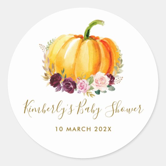 Kleine pompoenflorale baby shower ronde sticker (Voorkant)