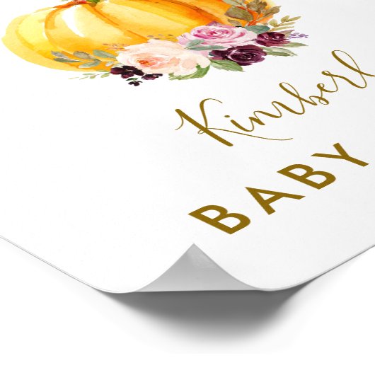 kleine pompoenflorale baby shower welkom poster (Hoek)
