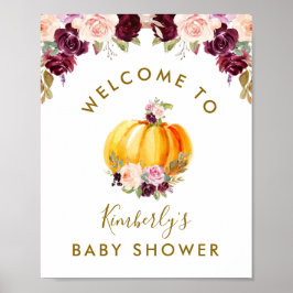 kleine pompoenflorale baby shower welkom poster