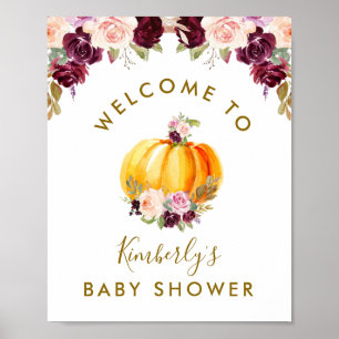 kleine pompoenflorale baby shower welkom poster