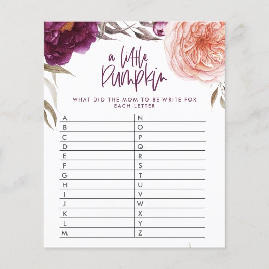 Kleine pompoenflorale douche raadt het woord flyer (Voorkant)