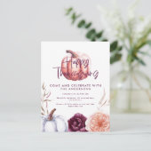 kleine pompoenflorale herfst paarse Thanksgiving Briefkaart (Staand voorkant)