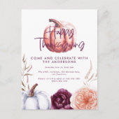 kleine pompoenflorale herfst paarse Thanksgiving Briefkaart (Voorkant)
