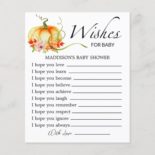 Kleine pompoenflorale wensen voor baby (Voorkant)