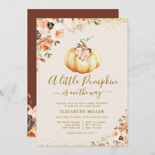 kleine pompoengoud en baby shower met blozen bloze kaart