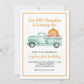 Kleine pompoengroene vrachtwagen en eerste verjaar kaart (Voorkant)