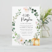 kleine pompoengroenerige baby shower met blozen bl kaart (Staand voorkant)