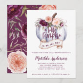 Kleine pompoenherfst baby shower nodigt paars uit (Voorkant / Achterkant)