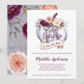 Kleine pompoenherfst baby shower nodigt paars uit (Voorkant / Achterkant)