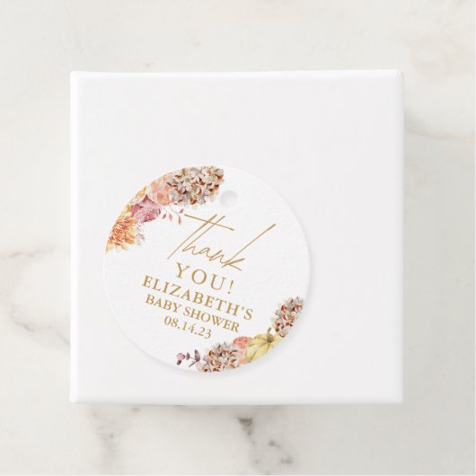 Kleine pompoenHerfst Floral Baby shower Bedankjes Labels (In situ)