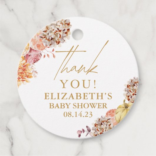 Kleine pompoenHerfst Floral Baby shower Bedankjes Labels (Voorkant)