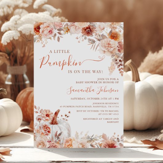 Kleine pompoenHerfst Floral Baby shower Kaart