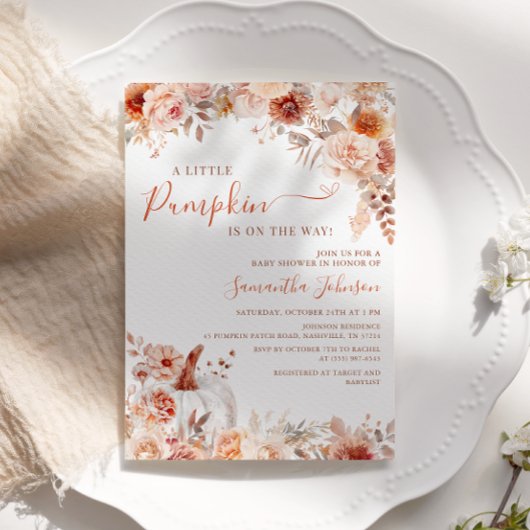 Kleine pompoenHerfst Floral Baby shower Kaart