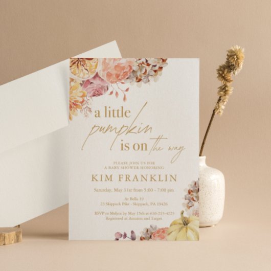 Kleine pompoenHerfst Floral Baby shower Kaart