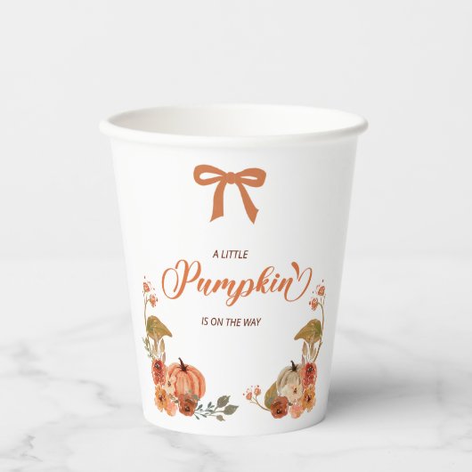 Kleine pompoenHerfst Floral Baby shower Papieren Bekers (Voorkant)