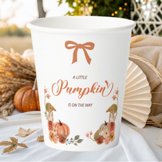 Kleine pompoenHerfst Floral Baby shower Papieren Bekers