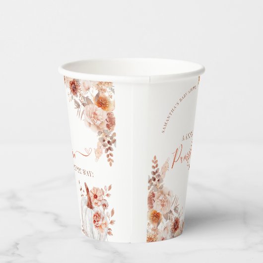 Kleine pompoenHerfst Floral Baby shower Papieren Bekers (Rechts)