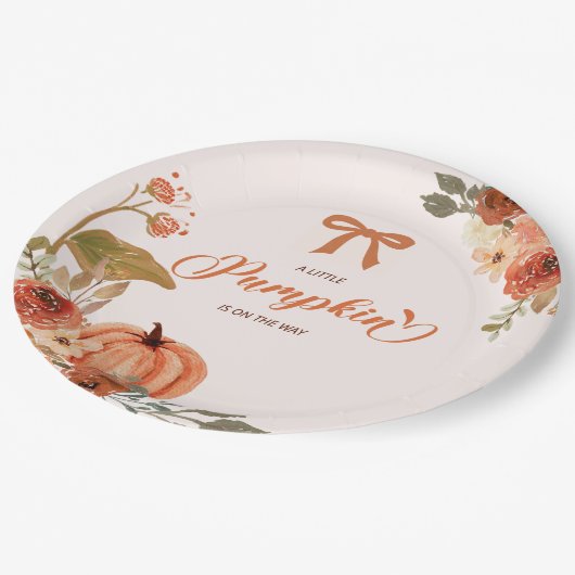 Kleine pompoenHerfst Floral Baby shower Papieren Bordje (Gekanteld)