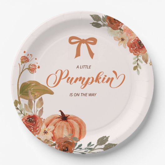 Kleine pompoenHerfst Floral Baby shower Papieren Bordje (Voorkant)