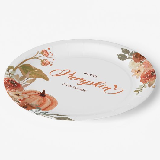 Kleine pompoenHerfst Floral Baby shower Papieren Bordje (Gekanteld)