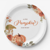 Kleine pompoenHerfst Floral Baby shower Papieren Bordje (Voorkant)
